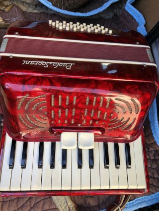 Antique Accordion Red Paolo Soprani Musical Instrument