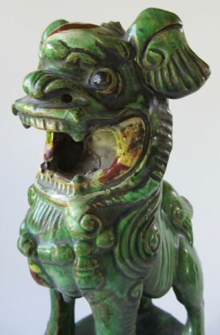 Ming Dynasty Chinese Sancai Green Red Yellow Foo Lion On Base And Incense Burner