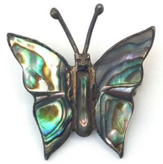 Vintage Sterling Silver Butterfly Brooch Made In Mexico Abalone Shell Inaly