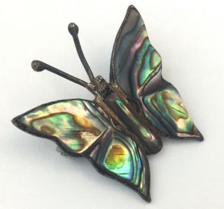 VINTAGE STERLING SILVER BUTTERFLY BROOCH MADE IN MEXICO ABALONE SHELL INALY 2