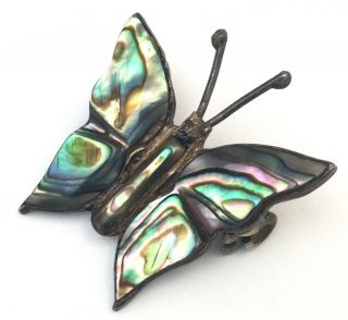 VINTAGE STERLING SILVER BUTTERFLY BROOCH MADE IN MEXICO ABALONE SHELL INALY 3