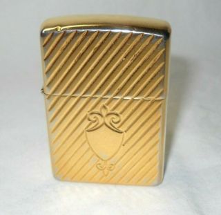 Vintage Zippo Gold Tone Lighter Diagonal Lines Design 2002 (e 02)