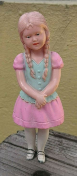 Antique Celluloid Girl Doll Marked Germany 12 1/2 Turtle Mark Molded Clothes