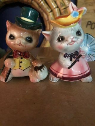 Vintage Anthropomorphic Py Kitty Cat With Umbrella Top Hat Salt And Pepper
