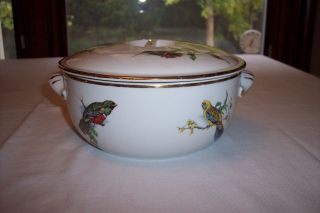 Vintage Pillivuyt Porcelain Birds Covered Casserole Dish Made In France
