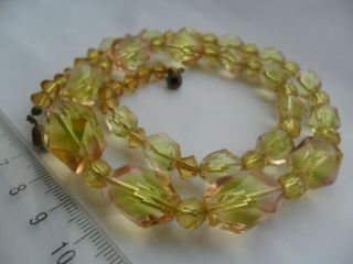 Vintage old jewellery art deco glass beads necklace faceted uranium ? bi colour 3