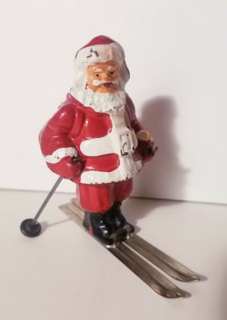 Vintage Barclay Lead Figurine Santa On Skis With Poles,  Etc.  All Metal 3 " Tall