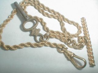 Vintage 1/10 12k Gold Gf 3mm Rope Chain Pocket Watch Holder Toggle End