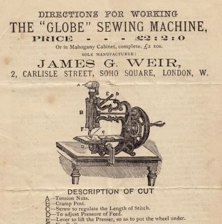 Antique Chain - Stitch Sewing Machine Instruction Leaflet 1870s