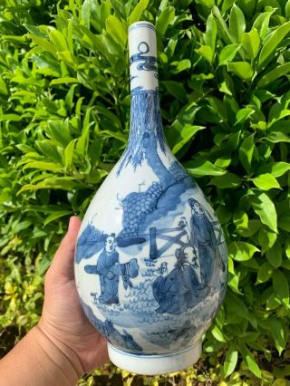 Estate Old House Chinese Antique Blue And White Long Neck Vase