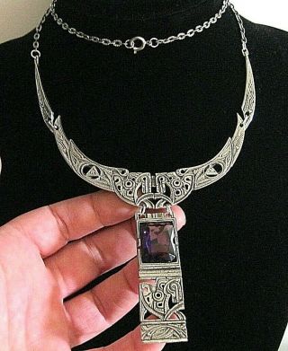 Vintage Signed Miracle Scottish Jewellery Celtic Amethyst Statement Necklace