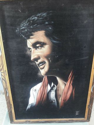 Black Velvet Elvis Presley Framed Painting 1970 Era Check Out The Eyes & Scarf