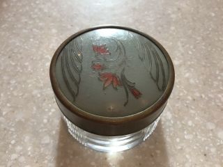 Vintage Antique Glass Creme Sachet Jar Metal Lid With Flowers Empty