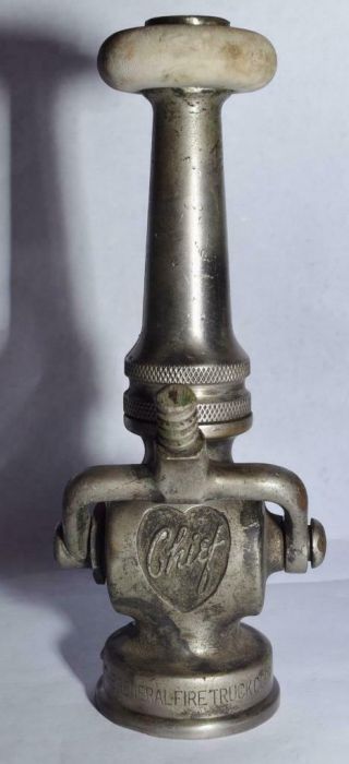 Vtg.  " The General Fire Truck Corp.  " Chief Hose Nozzle - Brass W Nickel Finish