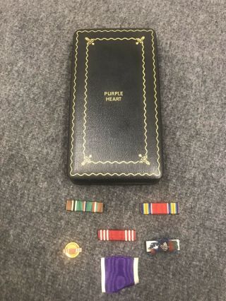 Us Purple Heart Box With Vintage Pins