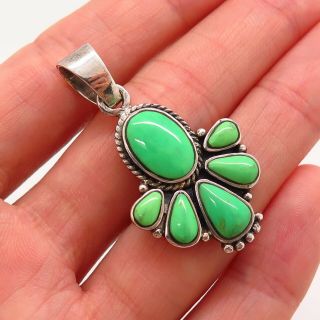 Jerry Roan Old Pawn Vintage Sterling Silver Lime Green Turquoise Tribal Pendant