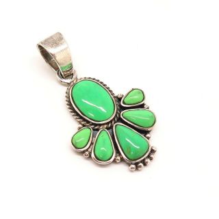 Jerry Roan Old Pawn Vintage Sterling Silver Lime Green Turquoise Tribal Pendant 2