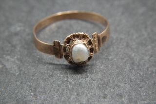 Lovely Delicate Antique Victorian 14 Ct 585 Rose Gold & Pearl Ring A/f
