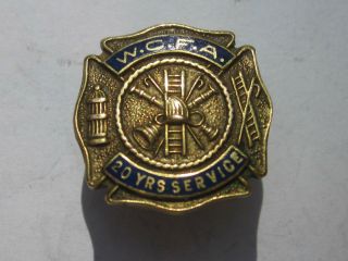 Vintage 1/20 10k Gold Filled W.  C.  F.  A Fire Department 20 Year Loyal Service Pin