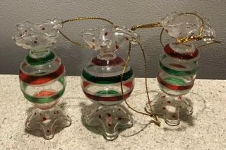 Vintage Giftco Set 3 glass candy peppermint red green Christmas ornaments China 2