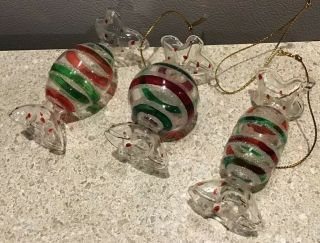 Vintage Giftco Set 3 glass candy peppermint red green Christmas ornaments China 3