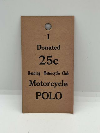 Vintage 1930’s Rmc Reading Motorcycle Club Polo Ticket Harley Davidson Indian