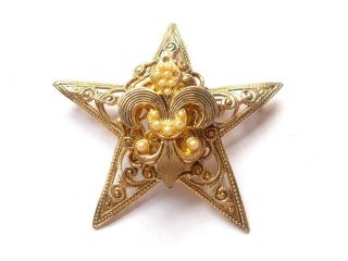 Vintage Signed Marino French Fleur De Lis Gold Tone Star Pearl Brooch / Pendant