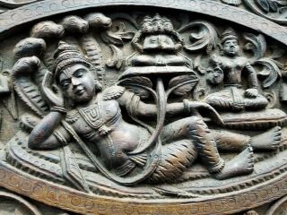 Fine Antique/vintage Hand Carved Wooden Hanging From India - Lord Vishnu