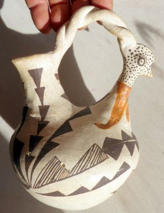 Antique Acoma Indian Pottery 7 1/2 " Tall Effigy Vessel Pitcher Pheasant?