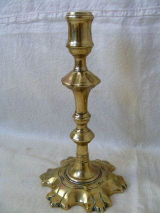Antique Pair 18th Century Brass Candlesticks,  Petal Bases 2