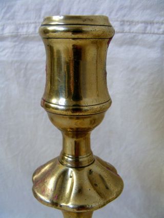 Antique Pair 18th Century Brass Candlesticks,  Petal Bases 3