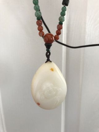 Hetian White Jade Seed Material Buddha Necklace