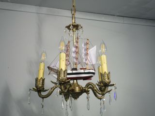 Antique Vintage Chandelier Bronze Ship Sail Boat Pendant Ceiling Fixture Light