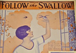 Vtg 1924 Follow The Swallow Sheet Music Nat Martin & I 