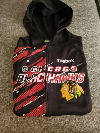 Chicago Blackhawks Reebok Nhl Center Ice Play Dry Full Zip Black Sweatshirt M