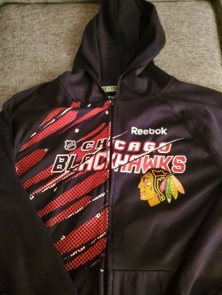 Chicago Blackhawks Reebok NHL Center Ice Play Dry Full Zip black Sweatshirt M 2