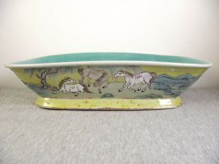 Chinese Enameled Porcelain Bowl Character Signed Horses Landscape