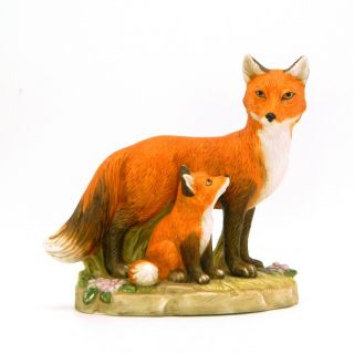 Vintage Homco Red Fox Figurine Porcelain Ceramic Home Interiors 1417 Mother Baby