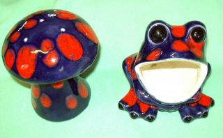 Vtg Ceramic Wide Open Mouth Frog Scrubby Sponge Holder W Mushroom Shaker