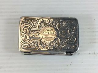 Antique Hilliard & Thomason 1891 Victorian Solid Silver Snuff Box/vesta Case A/f