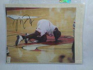 Autographed Michael Jordan Picture Kissing Court Last Game Signed In Black
