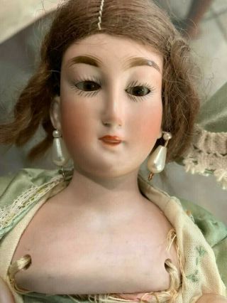 Antique 12 " Rare Bisque German Head Doll - Poupee W/great Outfit