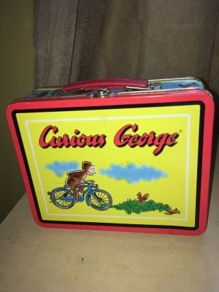 1997 Vintage Curious George Metal Lunch Box Series 3 on a Bike 2