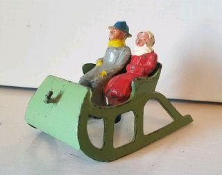 Man & Woman Sleigh 3pc Barclay Manoil Christmas Winter Figure Vintage Train