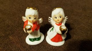 Vtg Napco Bone China Boy & Girl Angel Miniature Candle Holders Christmas Japan