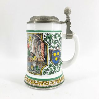 Vintage Bmf Bierseidel Zinn Beer Stein Mug Lidded Milk Glass Artists Painters