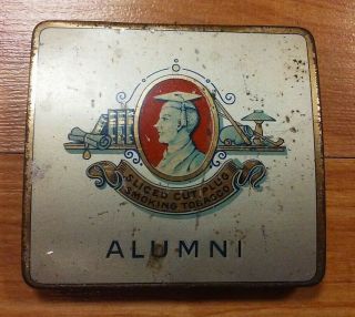 Vintage Alumni Sliced Cut Plug Smoking Tobacco Pocket Tin.  Litho.