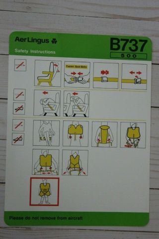 Aer Lingus Boeing 737 - 500 Safety Card - 5/94