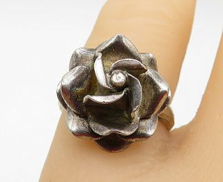 Mexico 925 Sterling Silver - Vintage Sculpted Flower Cocktail Ring Sz 5 - R10726