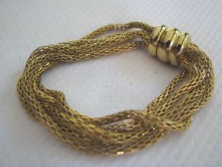 Vintage Gold Tone Mesh Chain Link Multi - Strand Bracelet W/magnet Clasp
